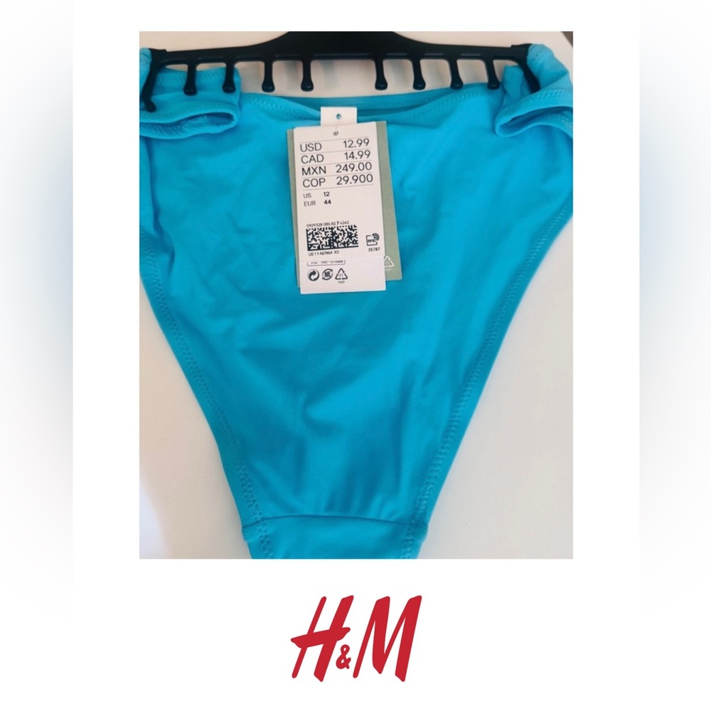 H&M Aqua Blue Bikini Bottom, Size 12, NWT